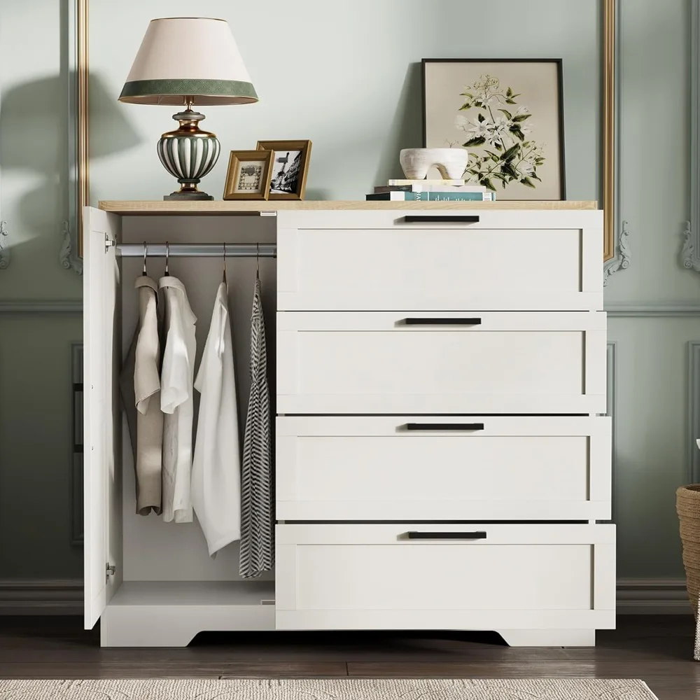 Wood Armoire Wardrobe Closet with 4 Drawers and Door, 43.3" H Bedroom Wardrobe Cabinet with Hanging Rod, Clothing Storage
Wood Armoire Wardrobe Closet with 4 Drawers and Door, 43.3" H Bedroom Wardrobe Cabinet with Hanging Rod, Clothing Storage