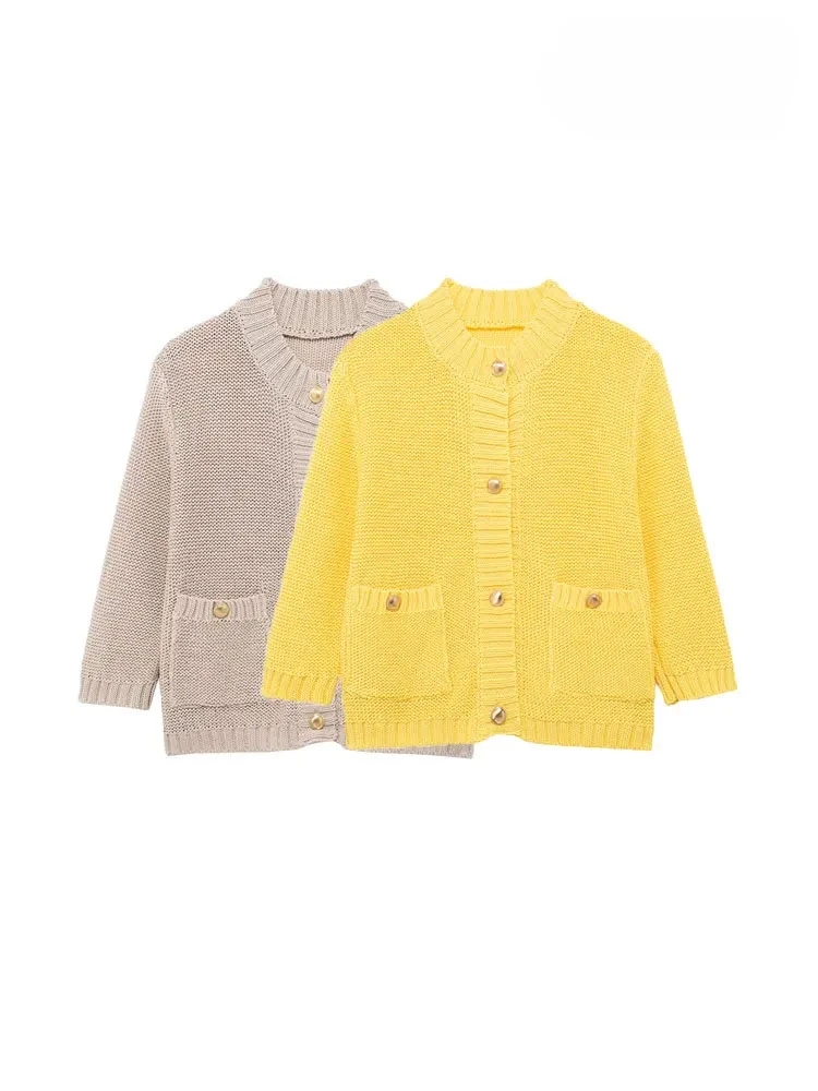 Women's Knitted Cardigan Sweater with Golden Buttons Front Patch Pockets, Half Sleeves, Female Outerwear, Chic Top, Fashion
Women's Knitted Cardigan Sweater with Golden Buttons Front Patch Pockets, Half Sleeves, Female Outerwear, Chic Top, Fashion