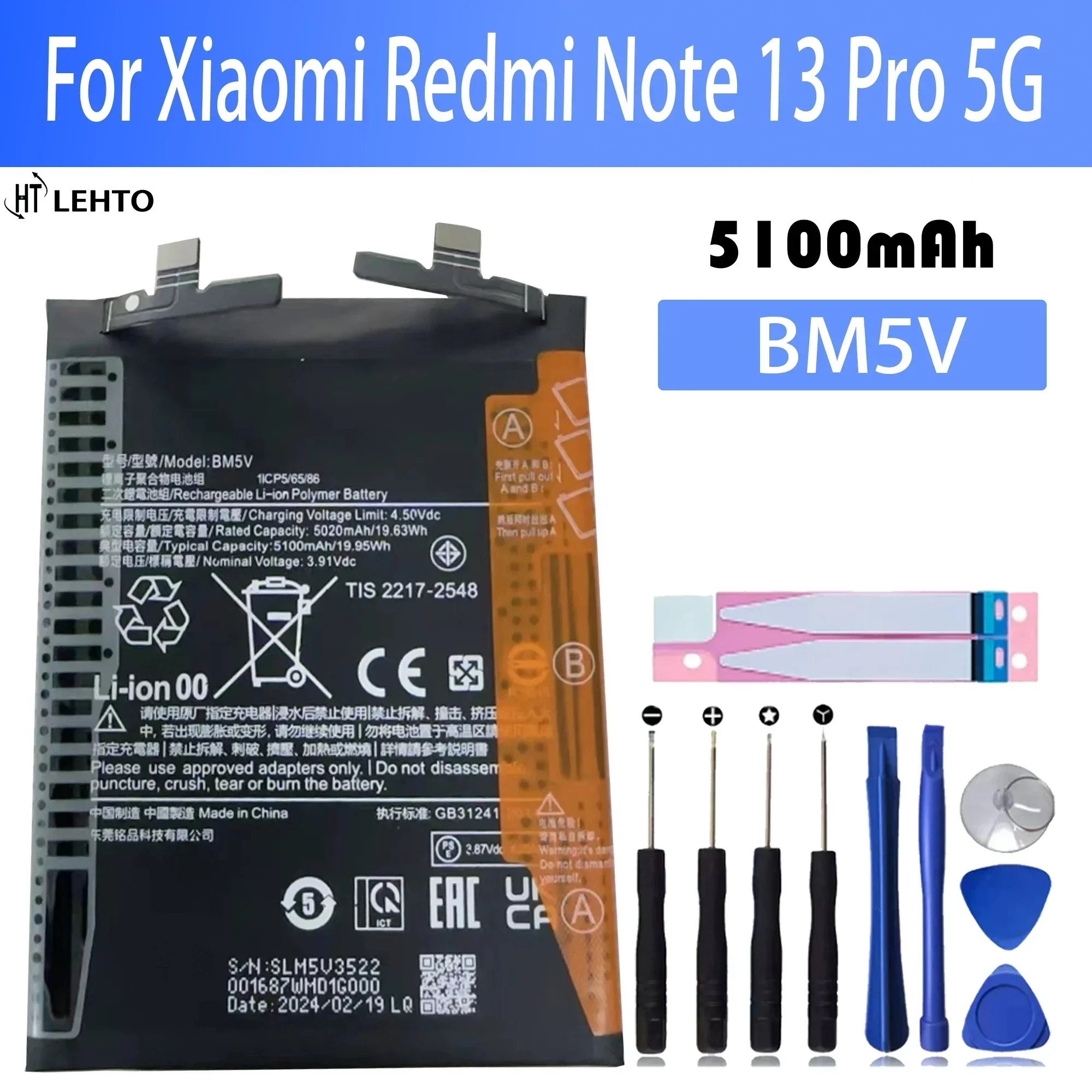 100% Original New Replacement Battery BM5V For Xiaomi Redmi Note 13 Pro 5G Phone Battery+Tools
100% Original New Replacement Battery BM5V For Xiaomi Redmi Note 13 Pro 5G Phone Battery+Tools