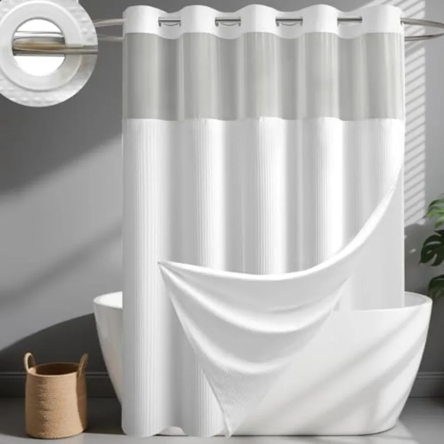 White Hook Free Shower Curtain and Snap in Fabric Liner with Magnets, Waffle Weave Shower Curtains for Bathroom, Mesh Top Windo
White Hook Free Shower Curtain and Snap in Fabric Liner with Magnets, Waffle Weave Shower Curtains for Bathroom, Mesh Top Windo