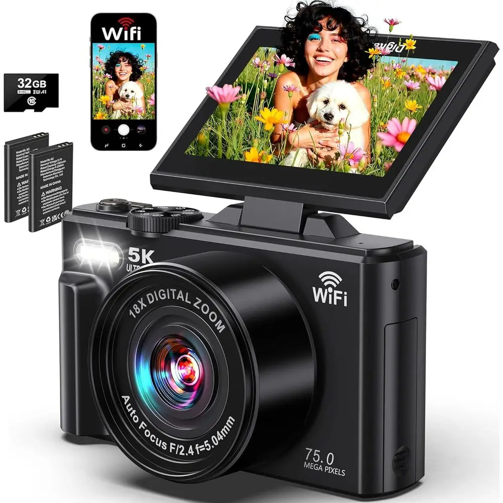 5K Ultra HD Auto-Recording Travel Camera with 180° Screen, 18X Zoom, 32GB Card, Batteries
5K Ultra HD Auto-Recording Travel Camera with 180° Screen, 18X Zoom, 32GB Card, Batteries