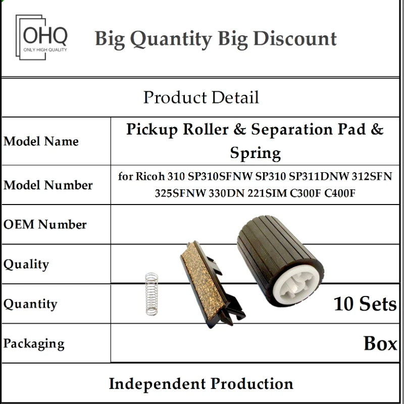 Pickup Roller & Separation Pad & Spring for Ricoh 310 SP310SFNW SP310 SP311DNW 312SFN 325SFNW 330DN 221SIM C300F C400F OHQ
Pickup Roller & Separation Pad & Spring for Ricoh 310 SP310SFNW SP310 SP311DNW 312SFN 325SFNW 330DN 221SIM C300F C400F OHQ