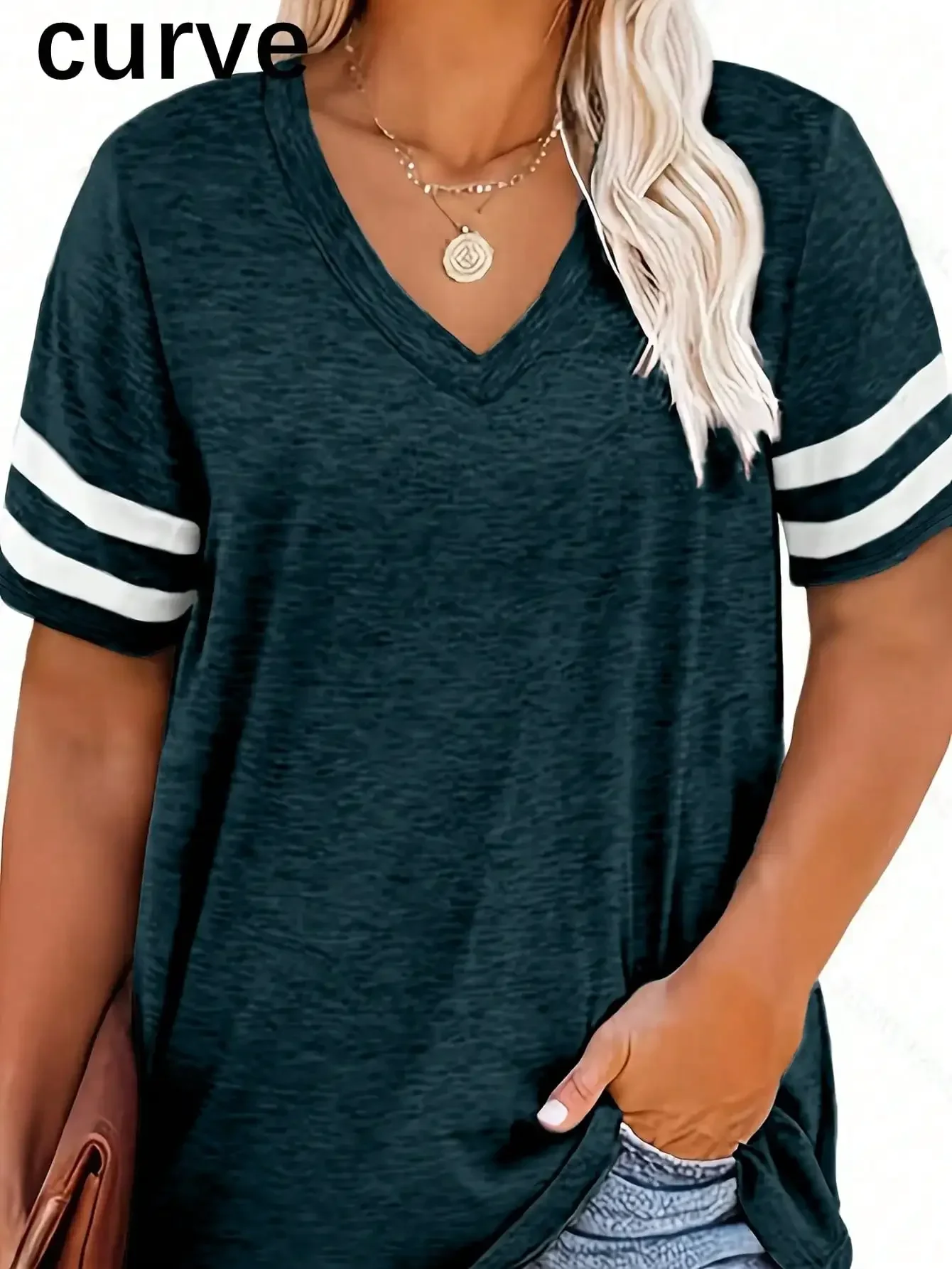 Plus Size 0XL-5XL Women Fashion V-neck Summer Color Blocked T-shirt Summer Loose Top Short Sleeved Casual T-shirt
Plus Size 0XL-5XL Women Fashion V-neck Summer Color Blocked T-shirt Summer Loose Top Short Sleeved Casual T-shirt