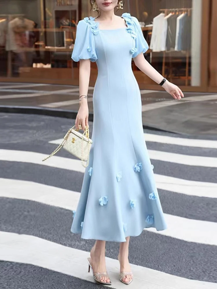 Elegant Solid 3D Flowers Long Dresses Spring Women Puff Sleeve Square Neck Dress Summer High Waist Package Hip Knee Length Dress
Elegant Solid 3D Flowers Long Dresses Spring Women Puff Sleeve Square Neck Dress Summer High Waist Package Hip Knee Length Dress