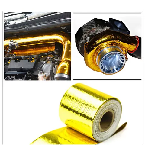 5m kendinden yapışkanlı isı kalkanı Wrap otomotiv egzoz tüp yalıtım bandı altın isı bariyeri kendinden yapışkanlı motor altın