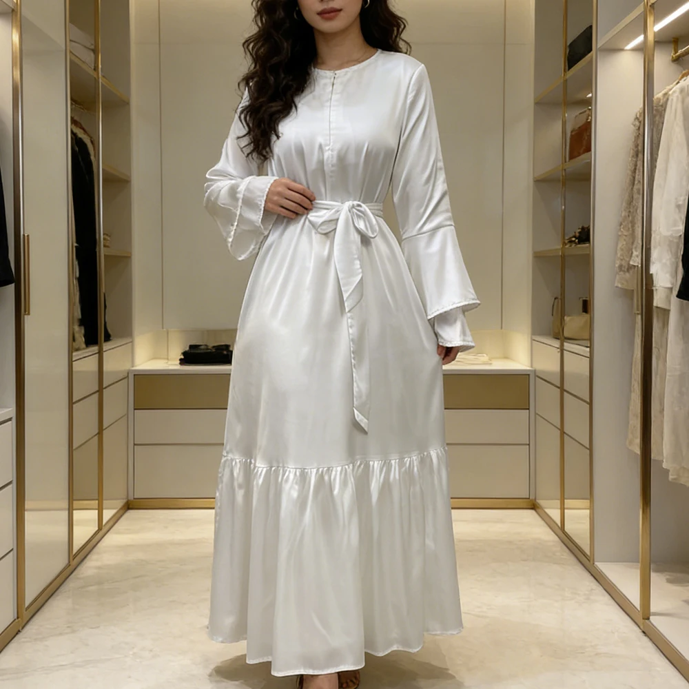 Eid Satin Abayas for Women Muslim Belt Maxi Dress Jalabiya Dubai Kaftan Turkey Robe Ramadan Islam Clothing Femme Musulmane Gown
Eid Satin Abayas for Women Muslim Belt Maxi Dress Jalabiya Dubai Kaftan Turkey Robe Ramadan Islam Clothing Femme Musulmane Gown