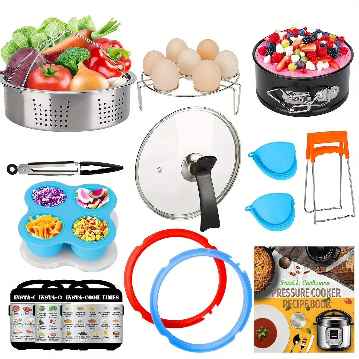 3-Quart Multi-Use Accessory Kit – Includes Silicone Seal, Steamer Basket, Springform Pan, Egg Rack & Heat-Resistant Trivet for Compact Cookers
3-Quart Multi-Use Accessory Kit – Includes Silicone Seal, Steamer Basket, Springform Pan, Egg Rack & Heat-Resistant Trivet for Compact Cookers