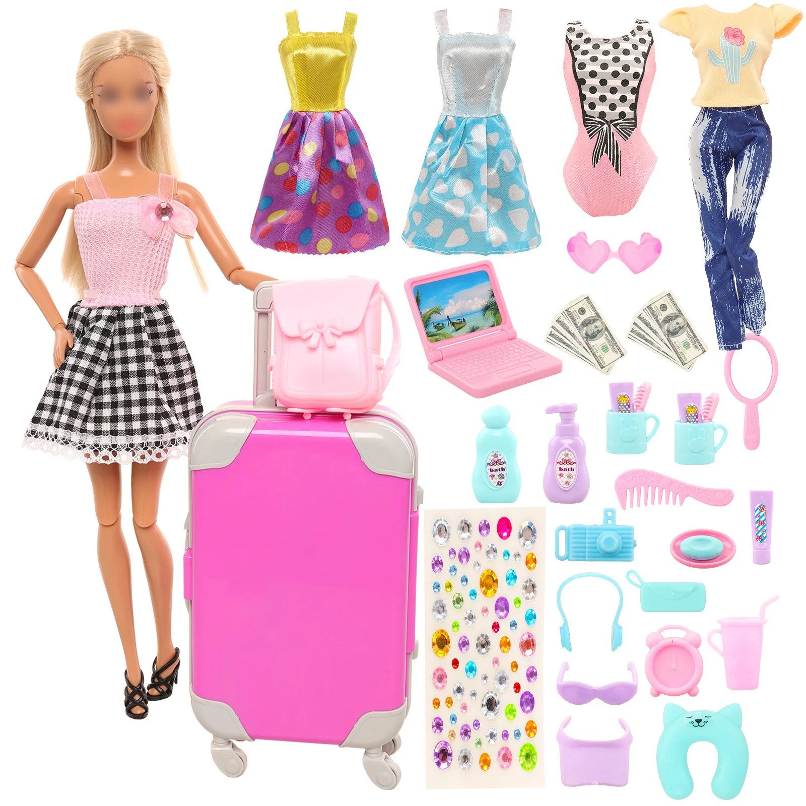 32 Pcs Fashion For Barbie Doll Clothes and travel Accessories 1 Rose Suitcase+1 Pink Computer 2 Dress(NO Doll)
32 Pcs Fashion For Barbie Doll Clothes and travel Accessories 1 Rose Suitcase+1 Pink Computer 2 Dress(NO Doll)