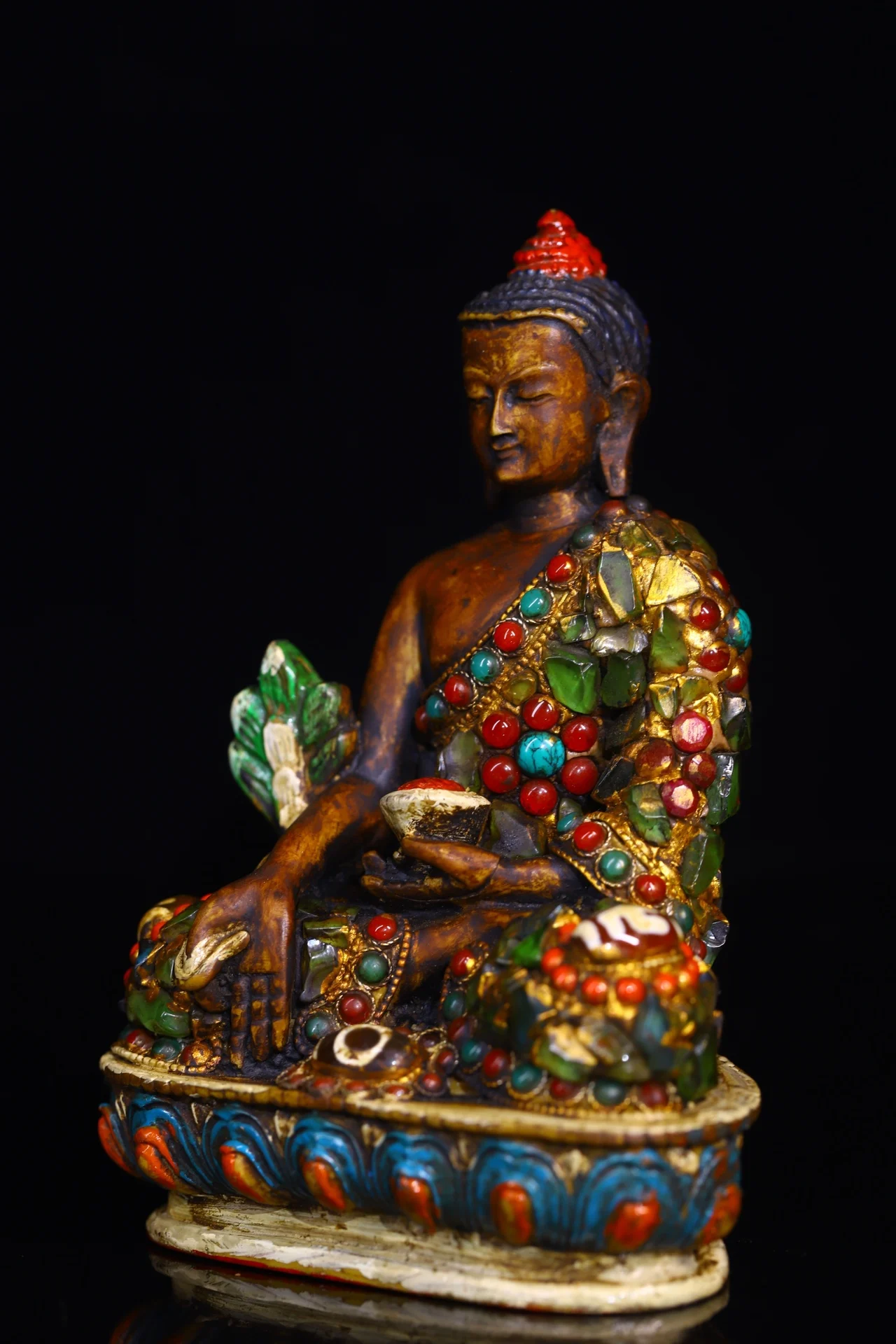 5"Tibetan Temple Collection Old Yak Bone Painted Mosaic Gem gZi Beads Medicine Buddha Amitabha Worship Hall Town house Exorcism
5"Tibetan Temple Collection Old Yak Bone Painted Mosaic Gem gZi Beads Medicine Buddha Amitabha Worship Hall Town house Exorcism