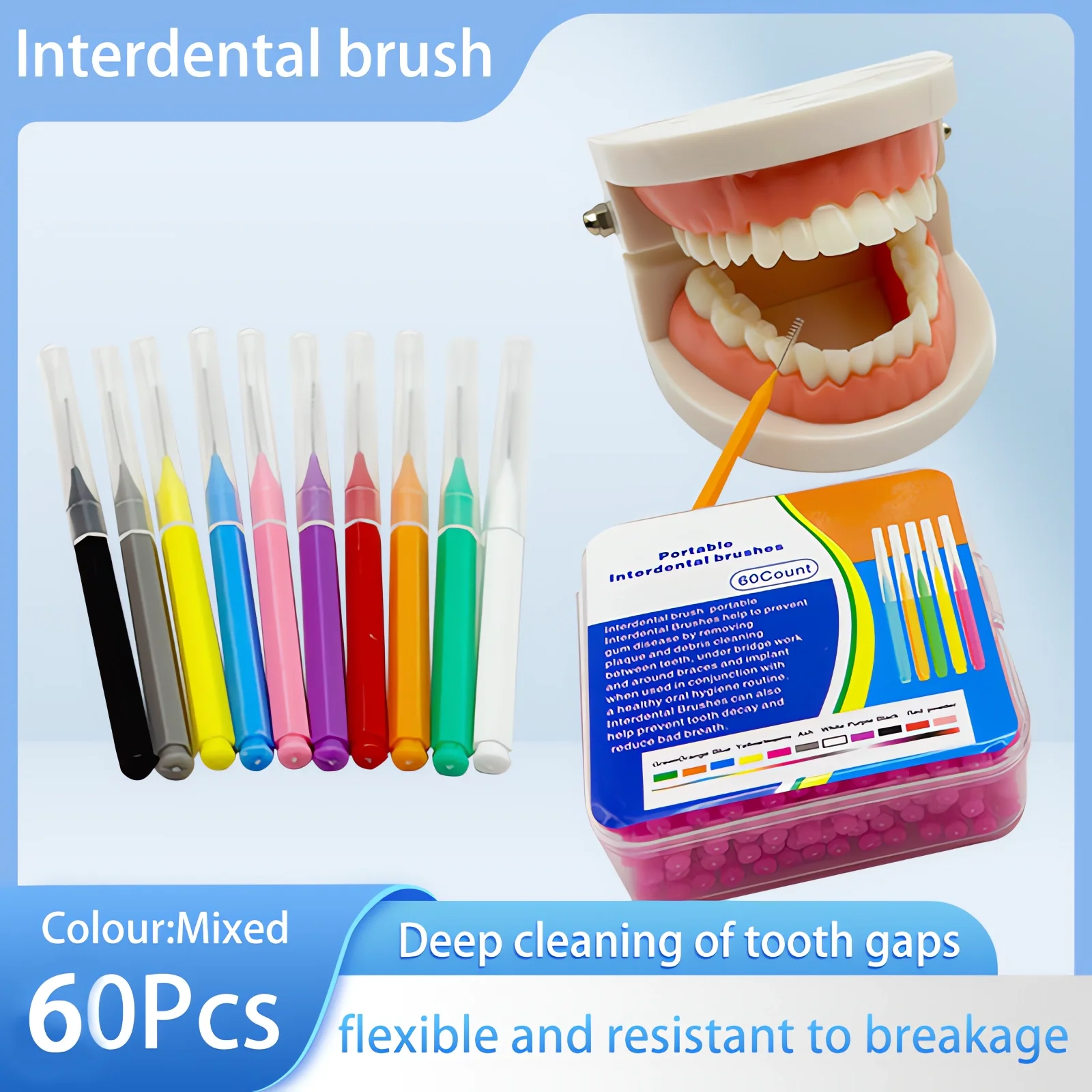 New 60 Pcs/Box I-type push pull interdental brush 0.6-1.5Mm Cleaning Between Teeth Oral Care Orthodontic I Shape Tooth Floss
New 60 Pcs/Box I-type push pull interdental brush 0.6-1.5Mm Cleaning Between Teeth Oral Care Orthodontic I Shape Tooth Floss
