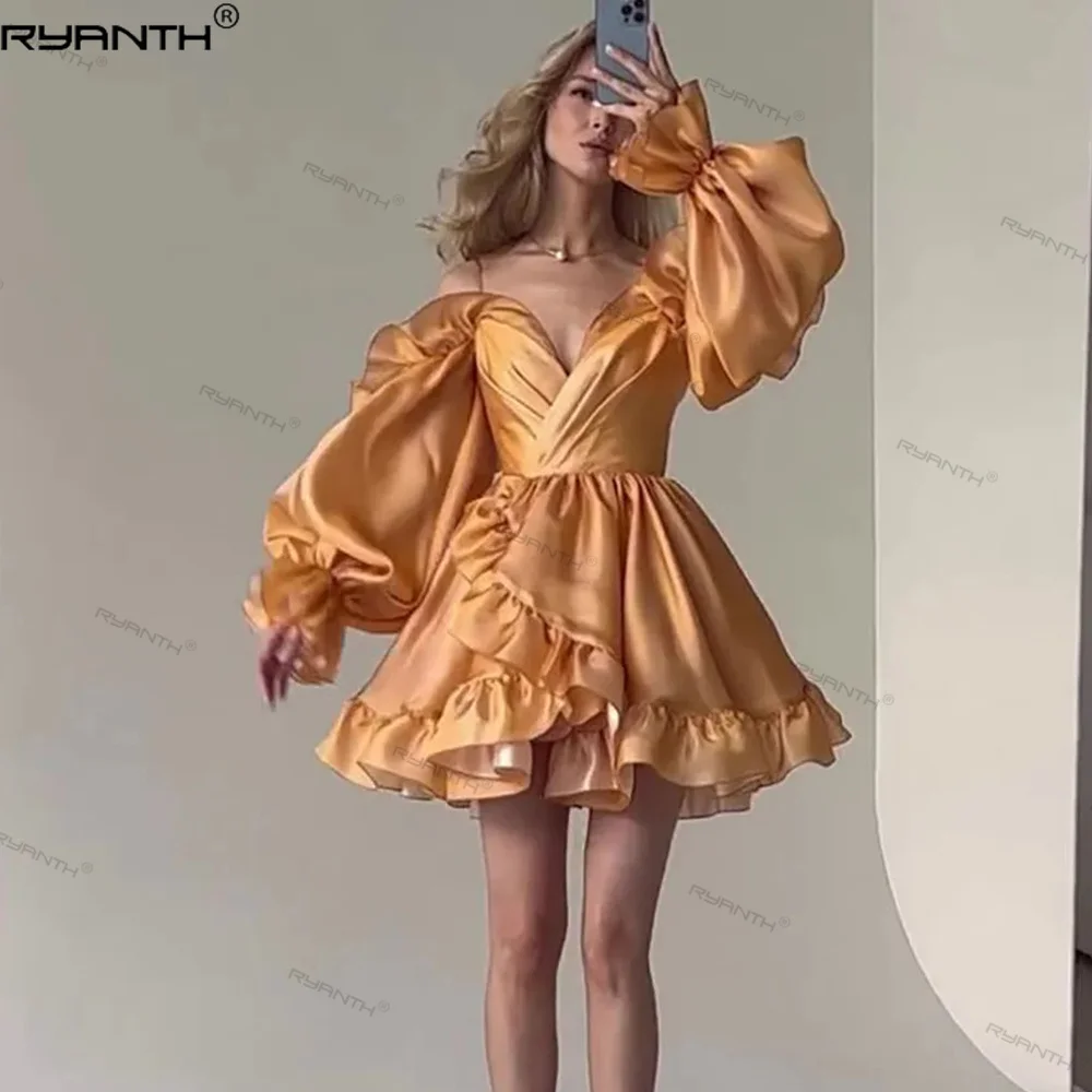 Ryanth Gold A Line Mini Prom Dresses Off Shoulder Ruffles V Neck Long Sleeves Evening Dresses Party Gowns Cocktail Dresses
Ryanth Gold A Line Mini Prom Dresses Off Shoulder Ruffles V Neck Long Sleeves Evening Dresses Party Gowns Cocktail Dresses