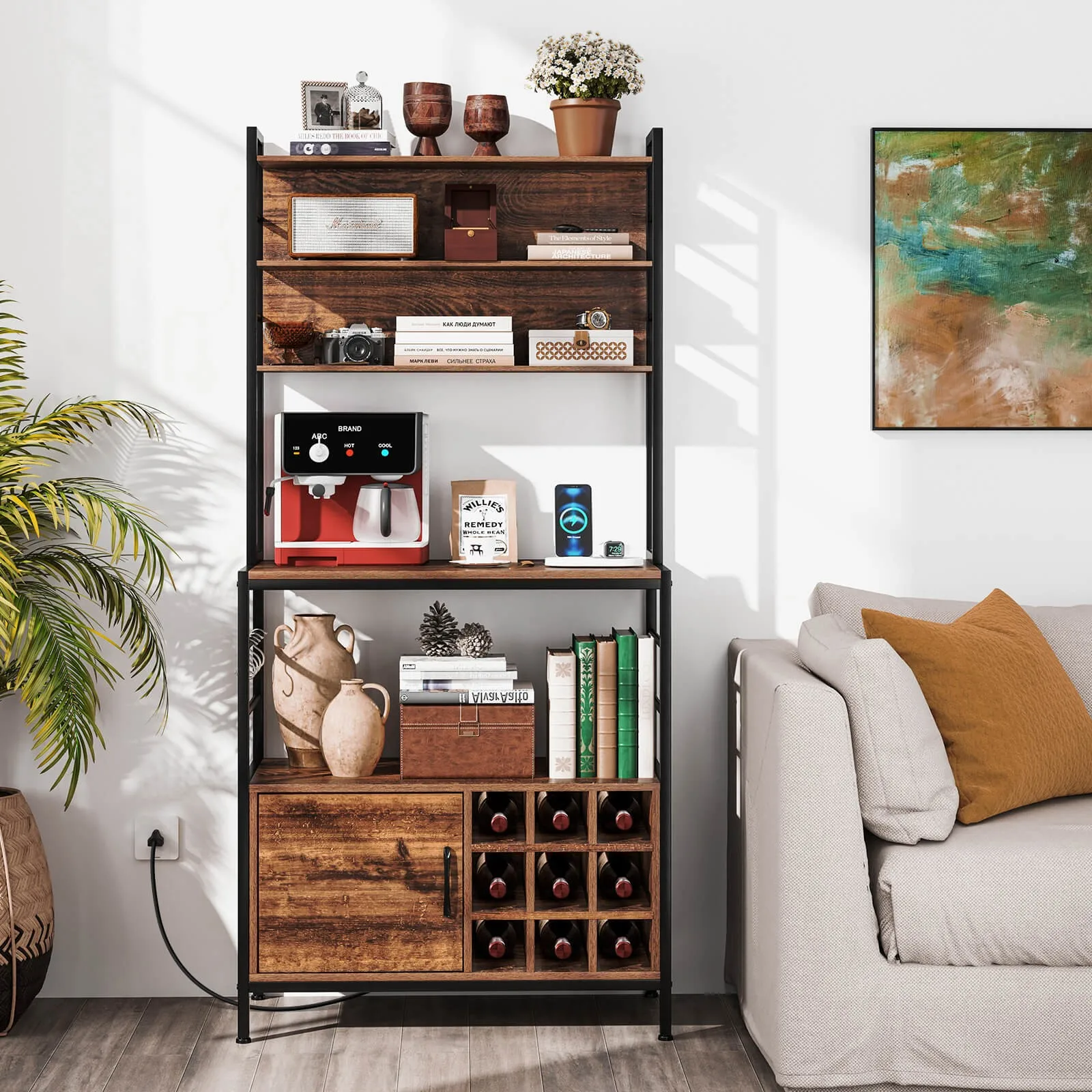 67" Bakers Rack with Power Outlet Coffee Bar Cabinet with S-Shaped Hooks
67" Bakers Rack with Power Outlet Coffee Bar Cabinet with S-Shaped Hooks