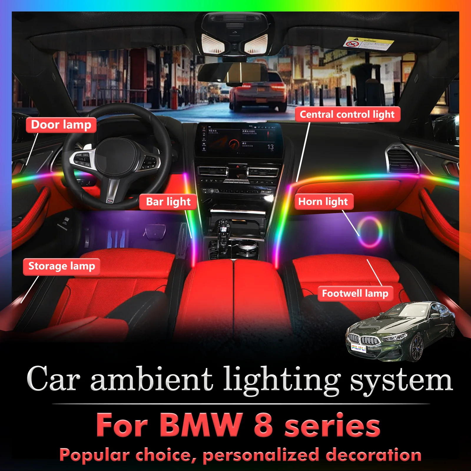 For BMW 8 Series Smart Remote Control Car Interior Ambient Light RGB 64 Colors LED Energy Saving Efficient Lamp Kit
For BMW 8 Series Smart Remote Control Car Interior Ambient Light RGB 64 Colors LED Energy Saving Efficient Lamp Kit