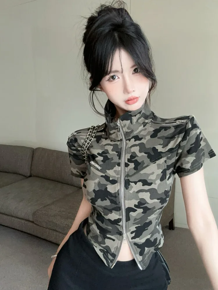 Sweet Cool Spicy Camouflage Workwear Short Sleeve Open Cardigan Women's Summer New Double Zipper Fishbone Design Irregular ...
Sweet Cool Spicy Camouflage Workwear Short Sleeve Open Cardigan Women's Summer New Double Zipper Fishbone Design Irregular ...
