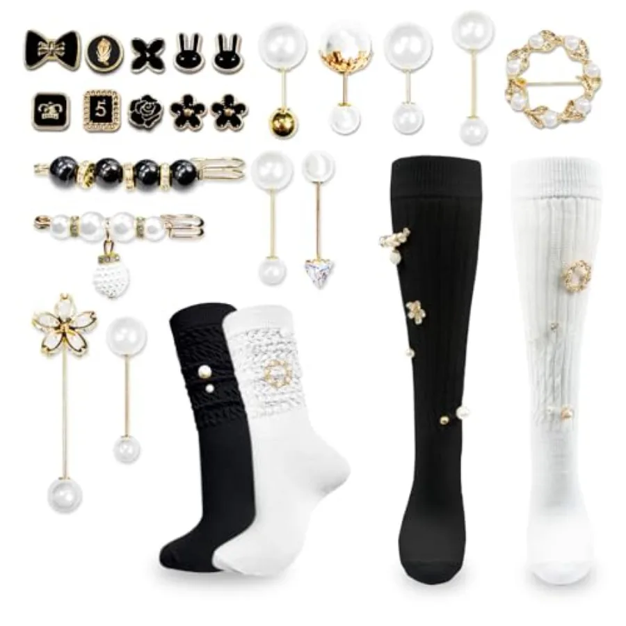 2 Pairs White Slouch Socks with 21 Pcs Sock Pins Jewelry for DIY Socks Shoes Hat Clothing Accessories
2 Pairs White Slouch Socks with 21 Pcs Sock Pins Jewelry for DIY Socks Shoes Hat Clothing Accessories