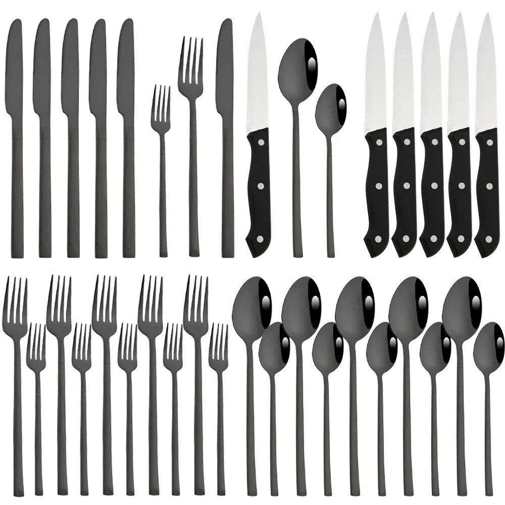 Western Stainless Steel Dinnerware Set 36Pcs Black Kitchen Tableware Set Steak Knife Dessert Fork Spoons Complete Cutlery Set
Western Stainless Steel Dinnerware Set 36Pcs Black Kitchen Tableware Set Steak Knife Dessert Fork Spoons Complete Cutlery Set