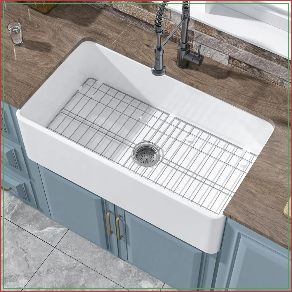 33" x 18" White Fireclay Farmhouse Sink, Large Single Bowl, Stain & Scratch Resistant, Easy Clean
33" x 18" White Fireclay Farmhouse Sink, Large Single Bowl, Stain & Scratch Resistant, Easy Clean