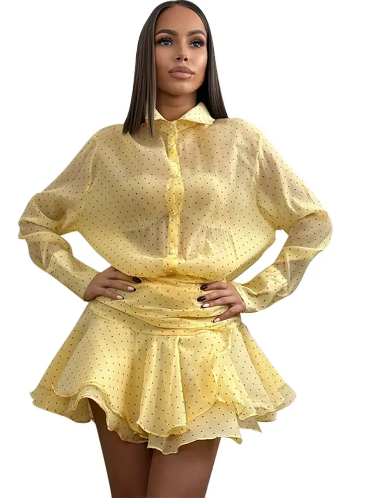 Casual Solid Women's Set Two Pieces Single-breasted Full Sleeve Shirt A-line Ruffled Mini Skirt Chic Loose Lady Suit Outerwears
Casual Solid Women's Set Two Pieces Single-breasted Full Sleeve Shirt A-line Ruffled Mini Skirt Chic Loose Lady Suit Outerwears