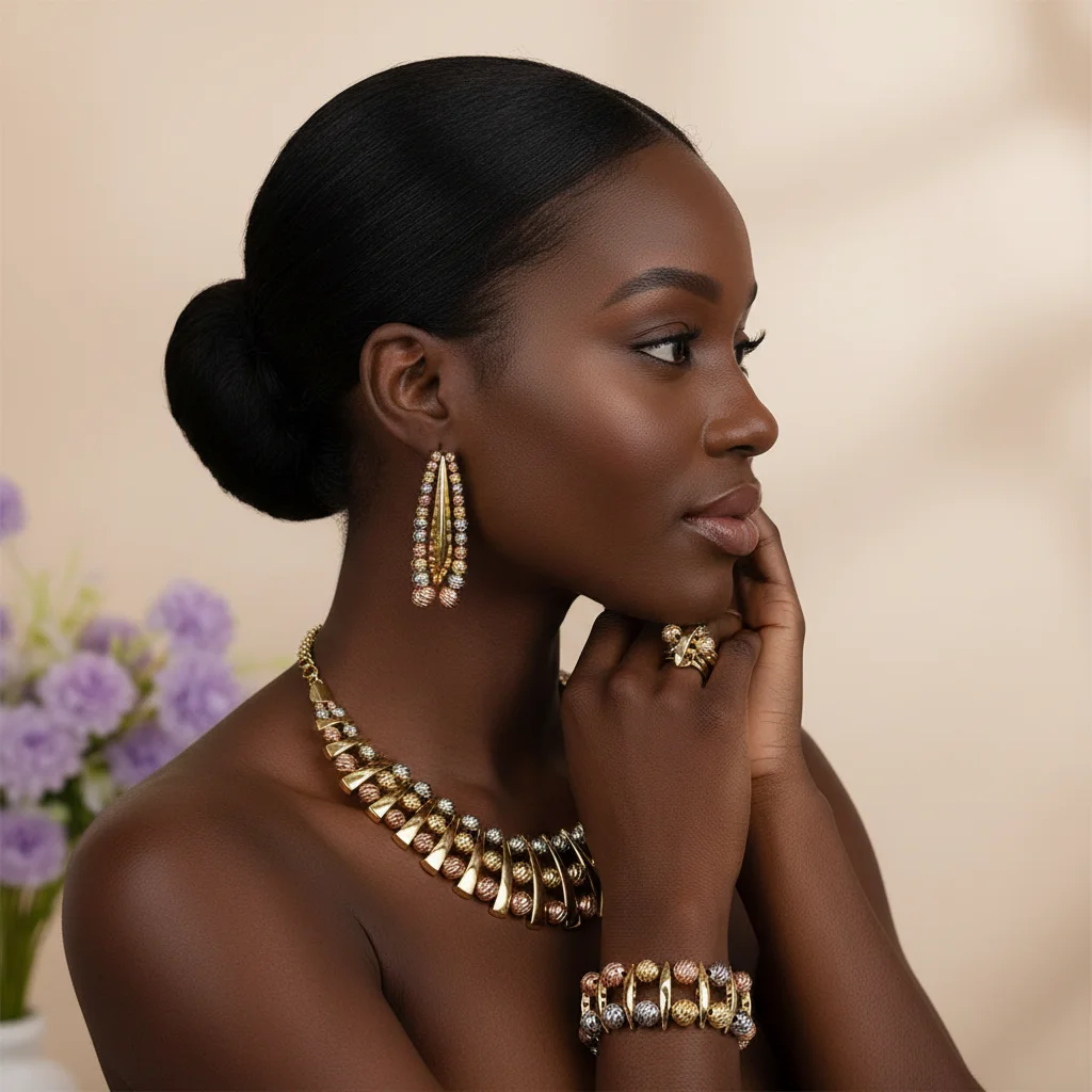 Arab Dubai Style Gold Color Jewelry Sets Necklace Earrings Bracelet Rings Sets For Women To Wear As A Wedding Banquet Gifts
Arab Dubai Style Gold Color Jewelry Sets Necklace Earrings Bracelet Rings Sets For Women To Wear As A Wedding Banquet Gifts