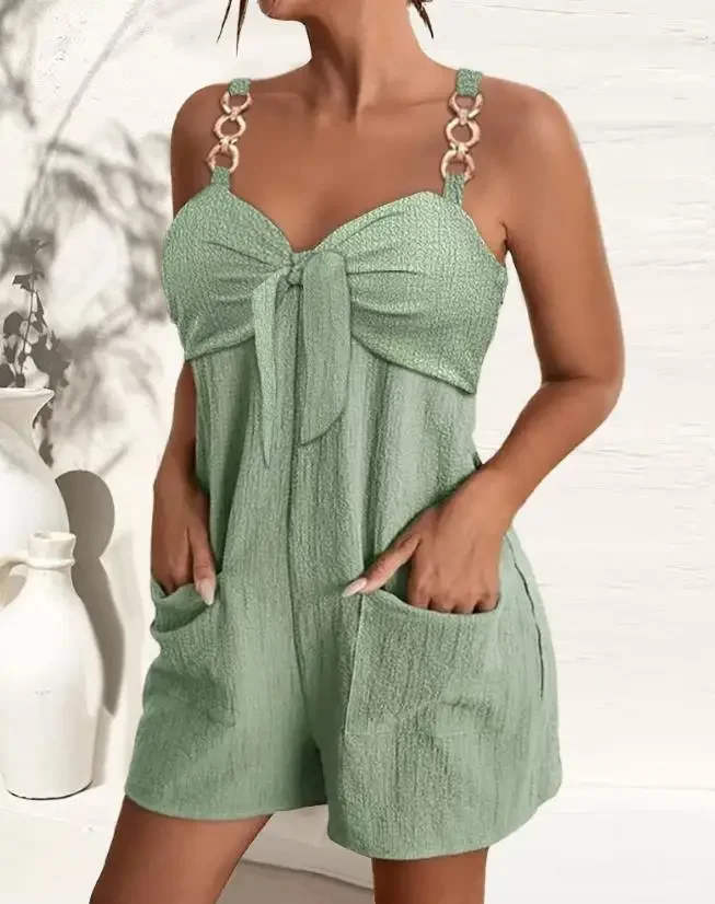 New Women Rompers Summer Casual Chain Strap Pocket Design Knotted Casual Romper Playsuit Bodycon Short Jumpsuits Streetwear 2024
New Women Rompers Summer Casual Chain Strap Pocket Design Knotted Casual Romper Playsuit Bodycon Short Jumpsuits Streetwear 2024