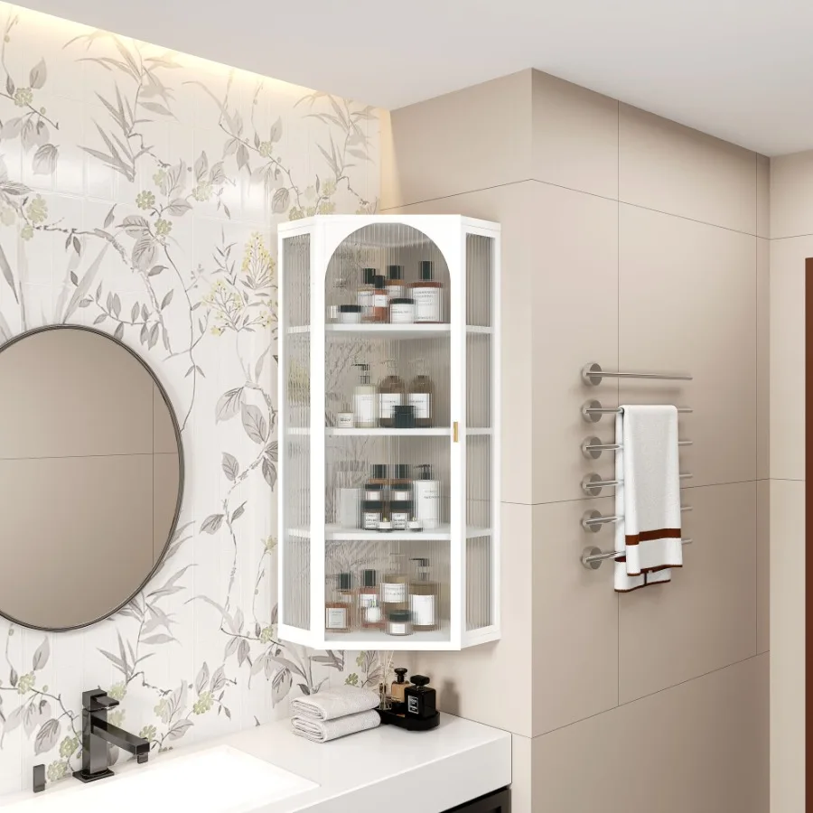 Glass Door Wall Mounted Corner Cabinet with Featuring Fourtier Storage for Bedroom Living Room Bathroom Kitchen White
Glass Door Wall Mounted Corner Cabinet with Featuring Fourtier Storage for Bedroom Living Room Bathroom Kitchen White