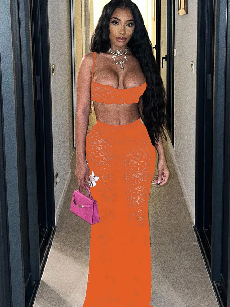 kliou Lace Women 2 Piece Set Solid Coquette Sexy Hot See Through Bare Midriff Camis+Long Skirts Mujer Matching Midnight Clubwear
kliou Lace Women 2 Piece Set Solid Coquette Sexy Hot See Through Bare Midriff Camis+Long Skirts Mujer Matching Midnight Clubwear