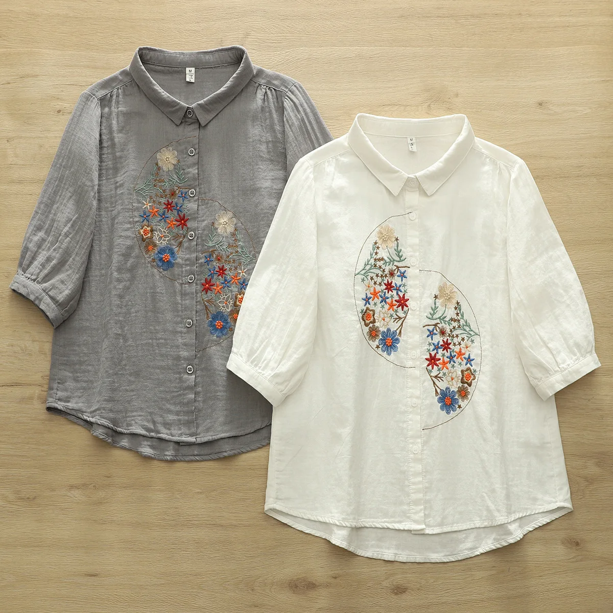 Summer woman tops women's white shirt 100% cotton yarn white gray embroidered shirt 3/4 sleeves large size tops
Summer woman tops women's white shirt 100% cotton yarn white gray embroidered shirt 3/4 sleeves large size tops