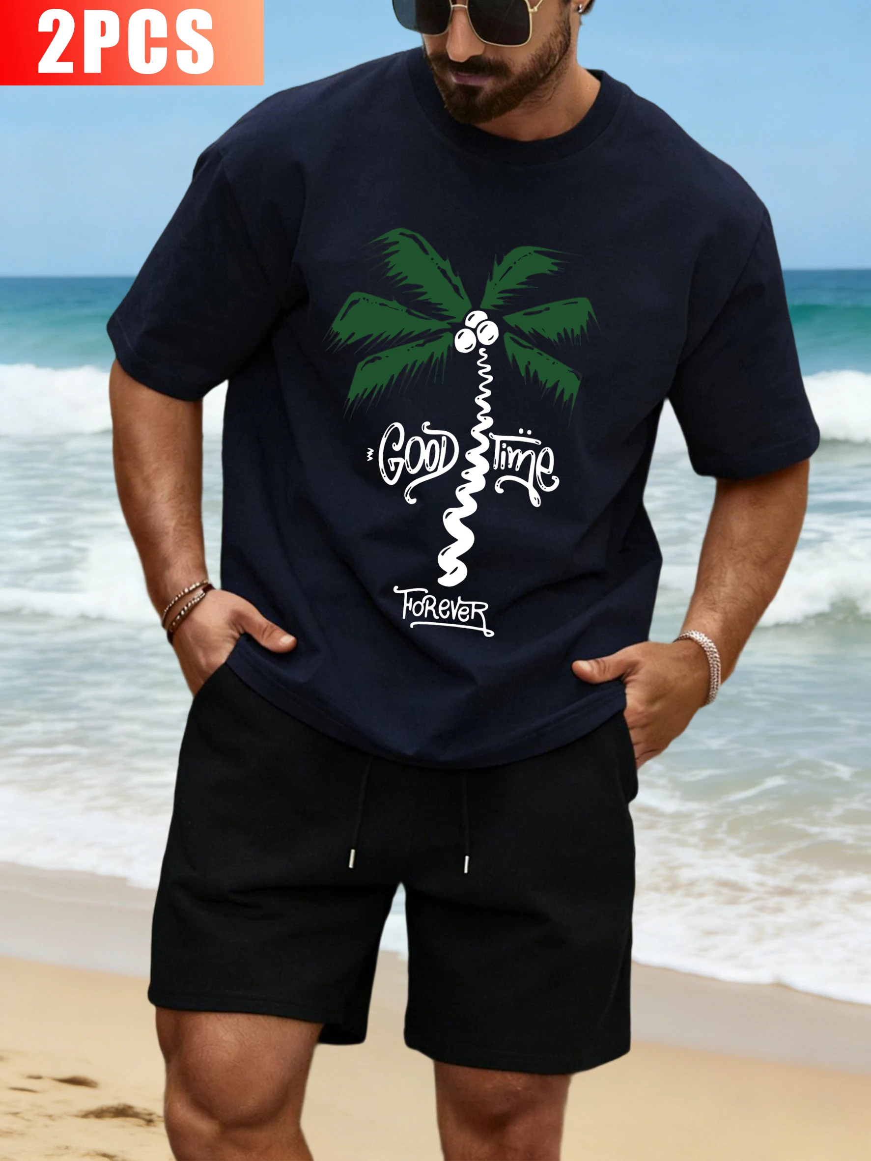 Good Forever Coconut Tree Print Men T-Shirt Set All-Match Cotton Crewneck Tee Summer Wide-Leg Shorts Unisex Fashion Streetwear
Good Forever Coconut Tree Print Men T-Shirt Set All-Match Cotton Crewneck Tee Summer Wide-Leg Shorts Unisex Fashion Streetwear