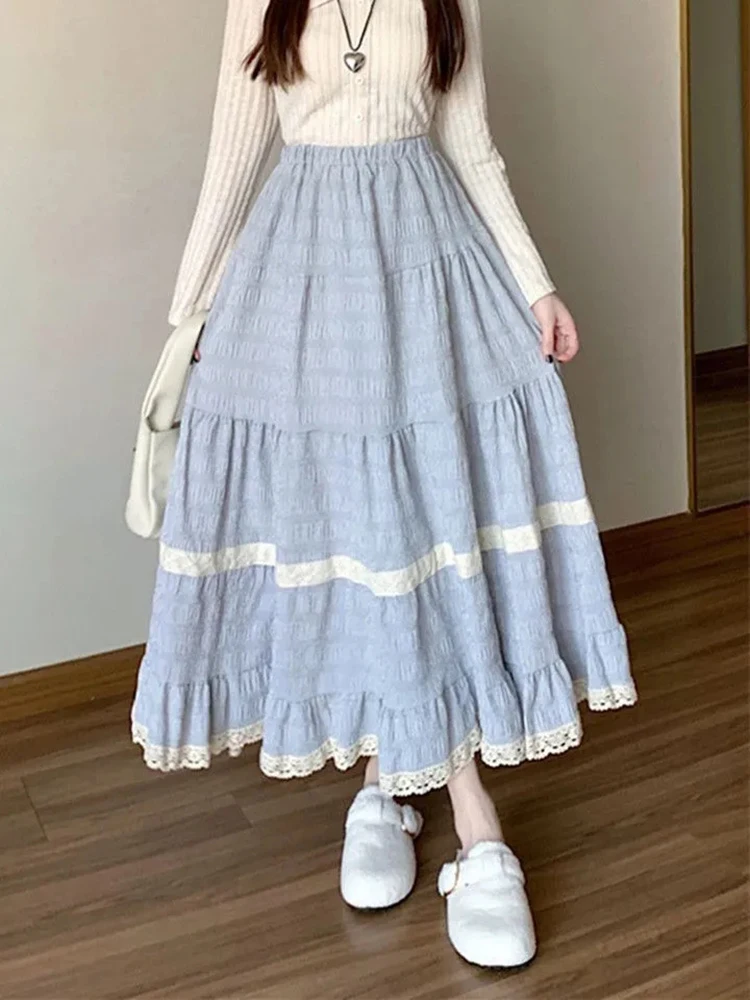 Винтажная милая повседневная женская длинная юбка, кружевная лоскутная плиссированная корейская юбка с высокой талией, свободные женские юбки в консервативном стиле, новинка
Винтажная милая повседневная женская длинная юбка, кружевная лоскутная плиссированная корейская юбка с высокой талией, свободные женские юбки в консервативном стиле, новинка