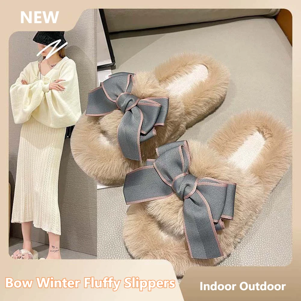 Home Slippers Bow Winter Fluffy Slippers Korean Style Khaki/Beige/Black Soft Plush Slippers Fashion Fur Bow Thick Sole Slippers
Home Slippers Bow Winter Fluffy Slippers Korean Style Khaki/Beige/Black Soft Plush Slippers Fashion Fur Bow Thick Sole Slippers