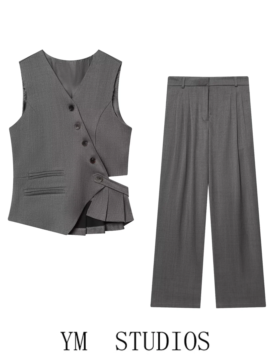 Women's Fashion Workwear Suit Design Sense Diagonal Buttoning Vest Wide Leg Pants Set Elegant Trendy High Waist Summer
Women's Fashion Workwear Suit Design Sense Diagonal Buttoning Vest Wide Leg Pants Set Elegant Trendy High Waist Summer