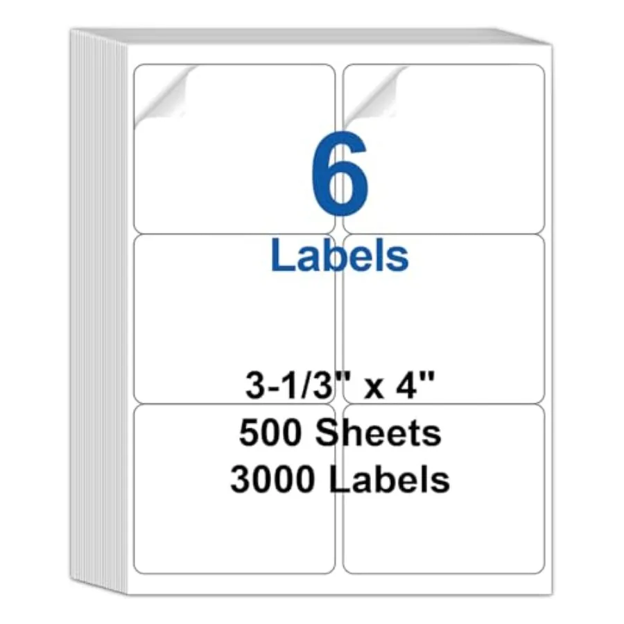 s 500 Sheets 3000 Pcs 3-1/3x4 Shipping Address Labels for Inkjet and Laser Printers 6 Up FBA Return Address Labels on 8.5"x11"
s 500 Sheets 3000 Pcs 3-1/3x4 Shipping Address Labels for Inkjet and Laser Printers 6 Up FBA Return Address Labels on 8.5"x11"