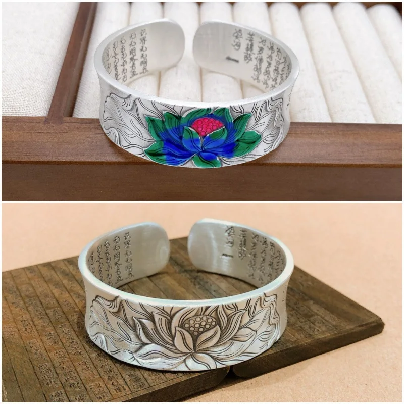 9999 Heart Sutra Base Bracelet Enamel Solid Open Silver Bangle Style
9999 Heart Sutra Base Bracelet Enamel Solid Open Silver Bangle Style