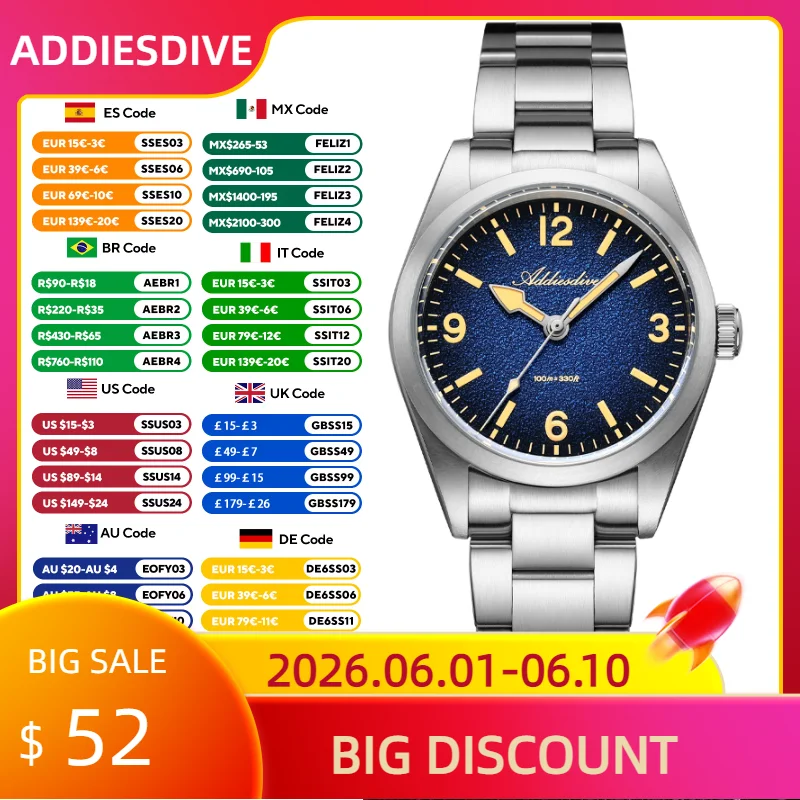 ADDIESDIVE New Diver Men's Wristwatch AD2544 Sapphire Stainless Steel Watches Waterproof Quartz Watch C3 Luminous Simple Watches
ADDIESDIVE New Diver Men's Wristwatch AD2544 Sapphire Stainless Steel Watches Waterproof Quartz Watch C3 Luminous Simple Watches