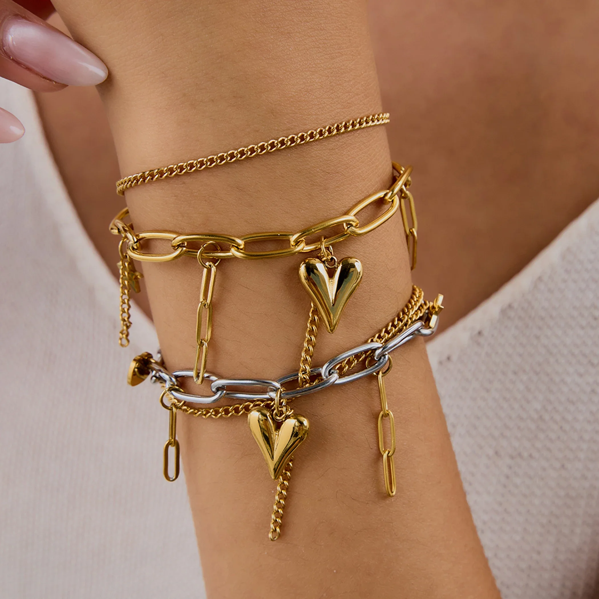 Heart Star Charm Double Layer Chain Bracelet Bangle Stainless Steel Wrist Jewelry Two Color High Quality Chain Bracelet
Heart Star Charm Double Layer Chain Bracelet Bangle Stainless Steel Wrist Jewelry Two Color High Quality Chain Bracelet