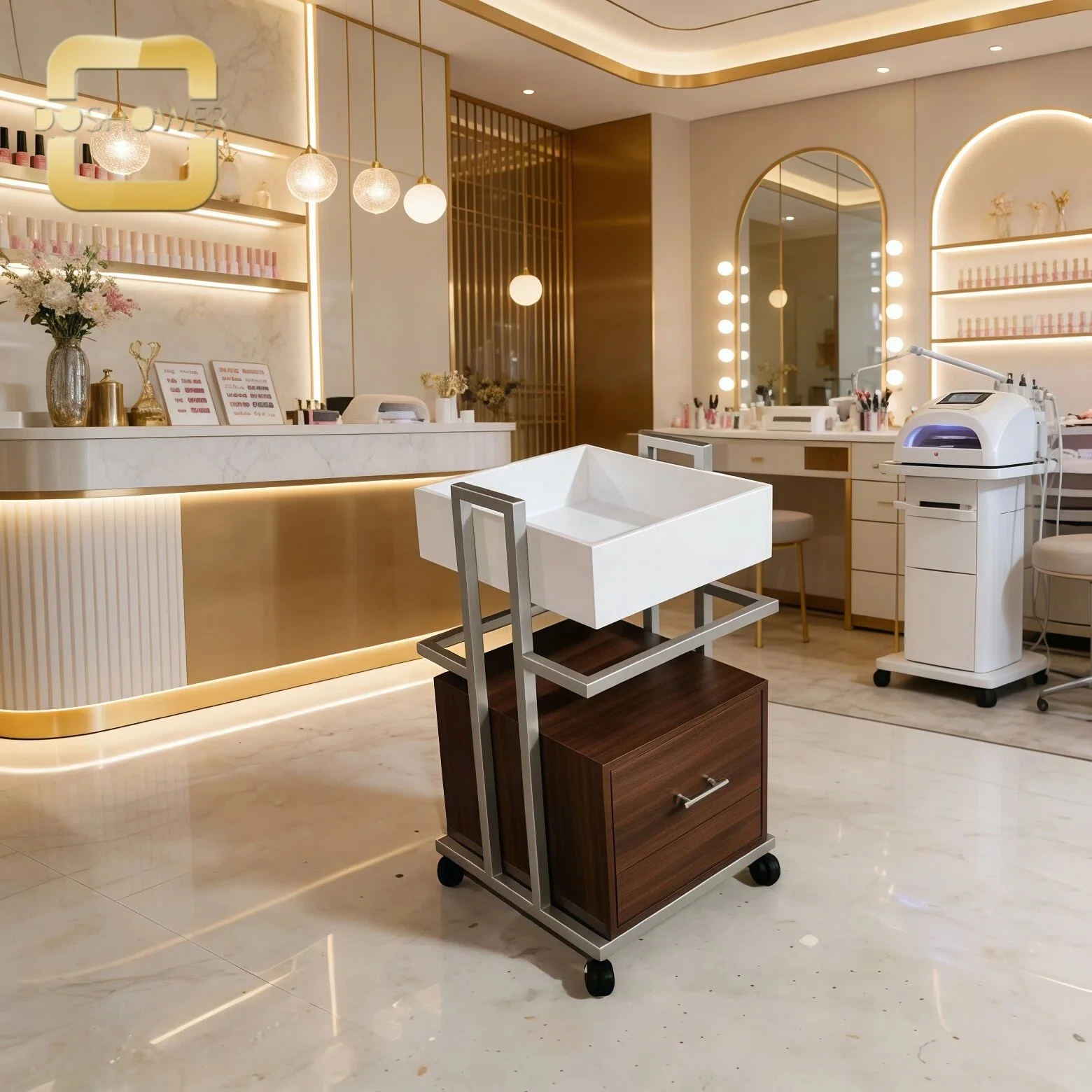 Brown portable trolley with storage wheel Tools Painted furniture design for Spa Nail barber Salon
Brown portable trolley with storage wheel Tools Painted furniture design for Spa Nail barber Salon