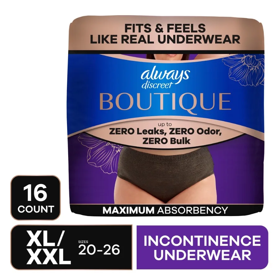 Boutique Incontinence Underwear, Maximum Protection, XL, Black, 16 Count
Boutique Incontinence Underwear, Maximum Protection, XL, Black, 16 Count