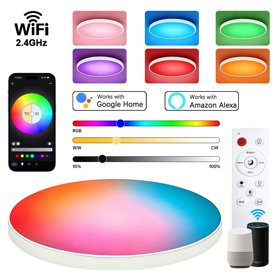Smart LED Ceiling Lamp AC 220V 30W RGB Ceiling Light 2700K-6500K Remote Voice Control work with Google Home Alexa Room Lighting
Smart LED Ceiling Lamp AC 220V 30W RGB Ceiling Light 2700K-6500K Remote Voice Control work with Google Home Alexa Room Lighting