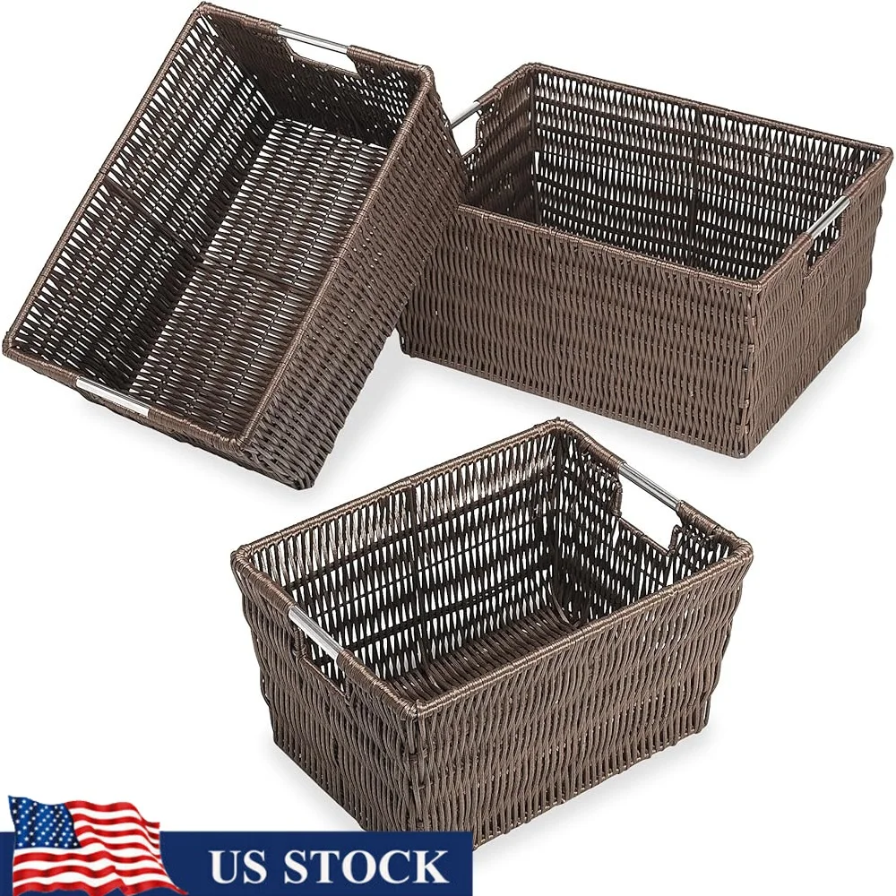 3 Piece Storage Baskets Set with Stainless Steel Handles Home Organization Perfect Toys Clothing School Supplies Durable Rattan
3 Piece Storage Baskets Set with Stainless Steel Handles Home Organization Perfect Toys Clothing School Supplies Durable Rattan