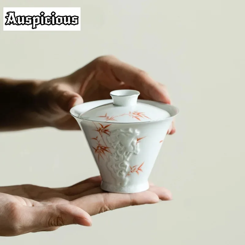 140ml Hand Painted Red Bamboo Hat Gaiwan Zen Silver Tea Bowl White Porcelain Bowls Tea Tureen Tea Maker Cover Bowl for Tea Craft
140ml Hand Painted Red Bamboo Hat Gaiwan Zen Silver Tea Bowl White Porcelain Bowls Tea Tureen Tea Maker Cover Bowl for Tea Craft
