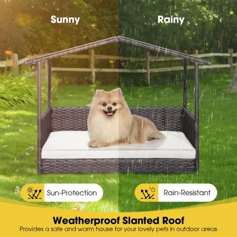 Outdoor Wicker Dog House with Weatherproof Roof-White
Outdoor Wicker Dog House with Weatherproof Roof-White