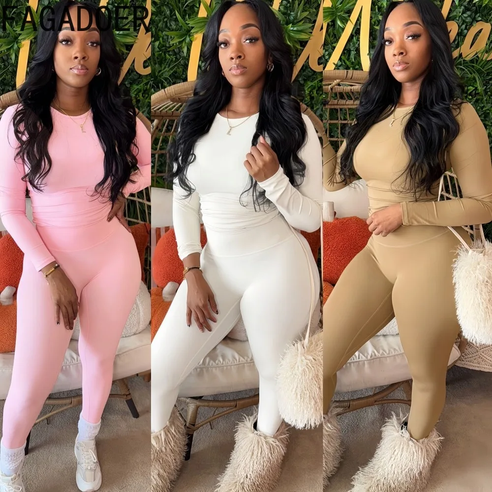FAGADOER Casual 2 Pieces Set for Woman Outfit Solid Color Round Neck Long Sleeves Crop Top and Pants Female Streetwear 2025 New
FAGADOER Casual 2 Pieces Set for Woman Outfit Solid Color Round Neck Long Sleeves Crop Top and Pants Female Streetwear 2025 New