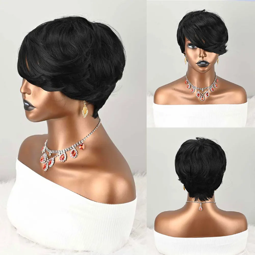 Black Short Layered Synthetic Women Wig with Side Bangs, Pixie Cut Wigs Heat Resistant Fiber for Daily Wear Party Role-playing
Black Short Layered Synthetic Women Wig with Side Bangs, Pixie Cut Wigs Heat Resistant Fiber for Daily Wear Party Role-playing