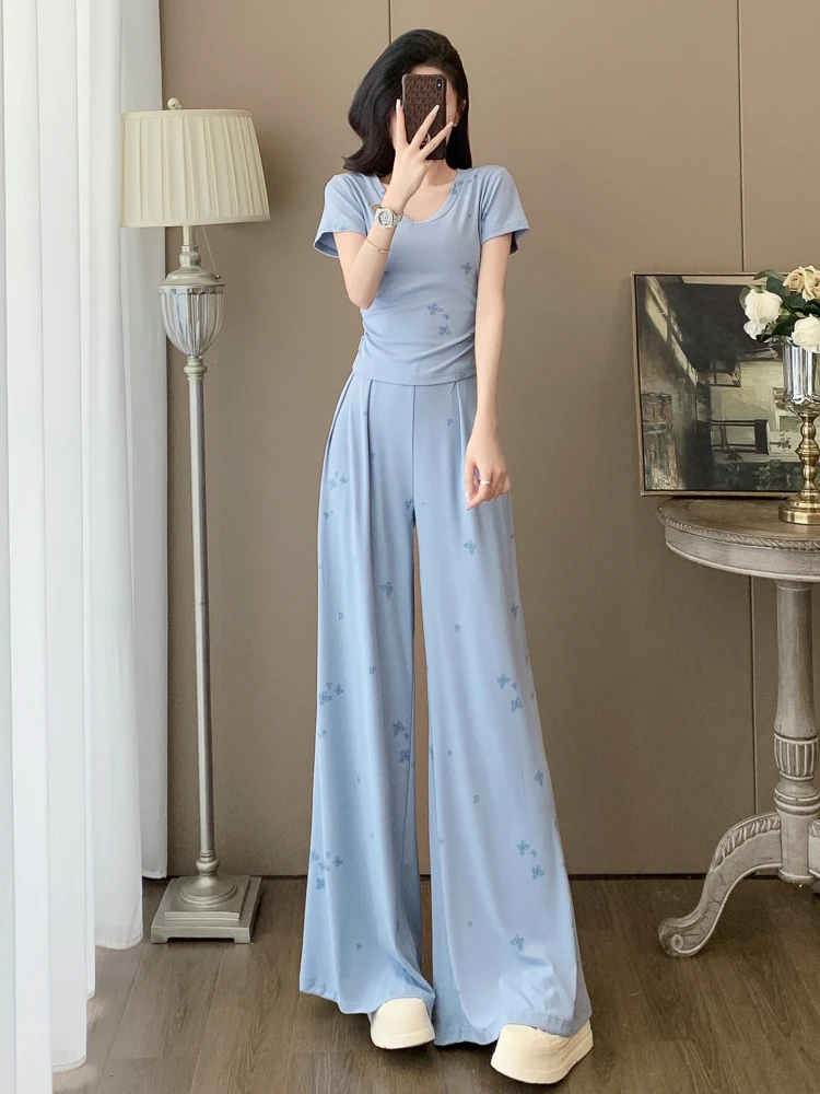 Salt Series Casual Sportswear Set Women's Slim Fit V-Neck Blue Short Sleeve T-Shirt Wide Leg Pants Two-Piece Summer Outfit
Salt Series Casual Sportswear Set Women's Slim Fit V-Neck Blue Short Sleeve T-Shirt Wide Leg Pants Two-Piece Summer Outfit