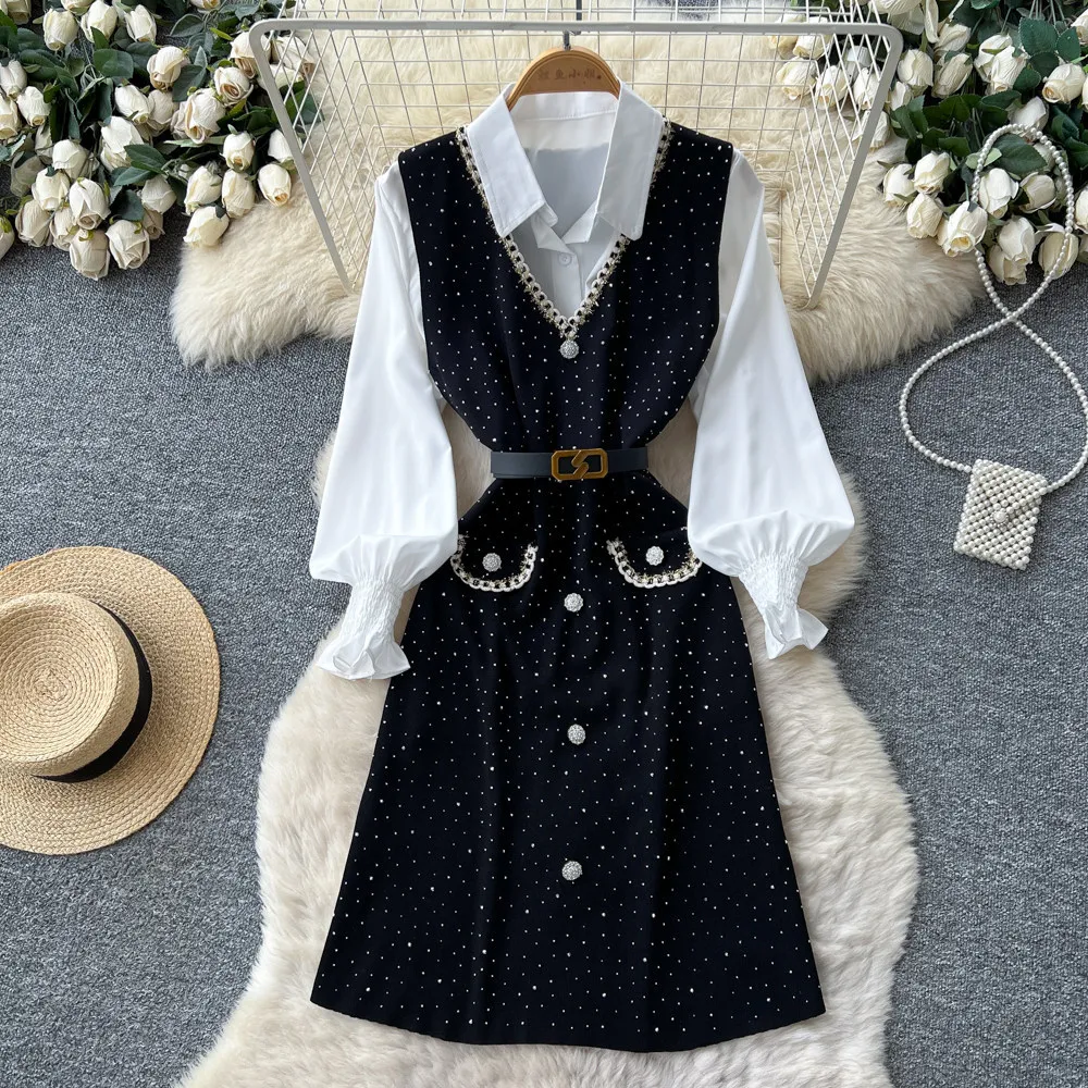 Two Pieces Women Dress Sets Dot Matching Sets Button Belt Puff Sleeves Turn Down Collar Shirt Cinched Waist Skirt 2025 Autumn
Two Pieces Women Dress Sets Dot Matching Sets Button Belt Puff Sleeves Turn Down Collar Shirt Cinched Waist Skirt 2025 Autumn