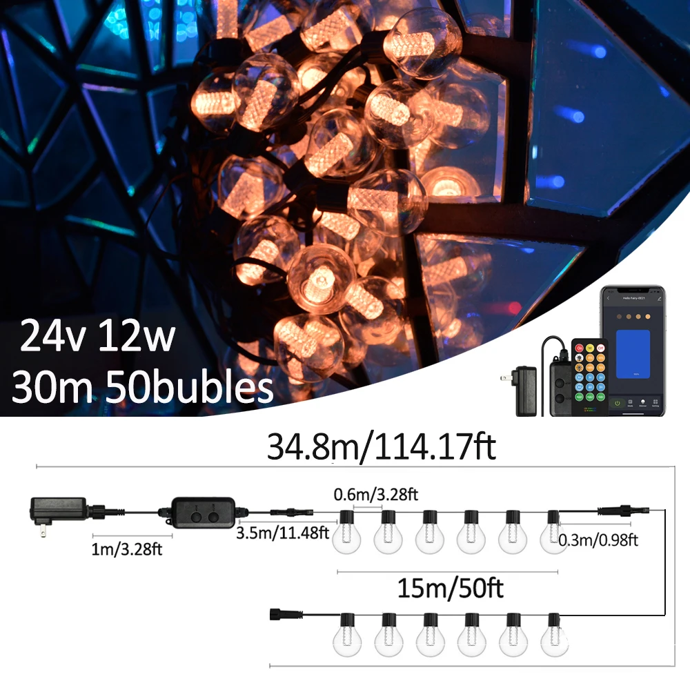 G40 DC24V Outdoor DIY LED String Lights Remote Control Lights Bulbs for Patio Garden Outside Backyard Christmas decoration
G40 DC24V Outdoor DIY LED String Lights Remote Control Lights Bulbs for Patio Garden Outside Backyard Christmas decoration
