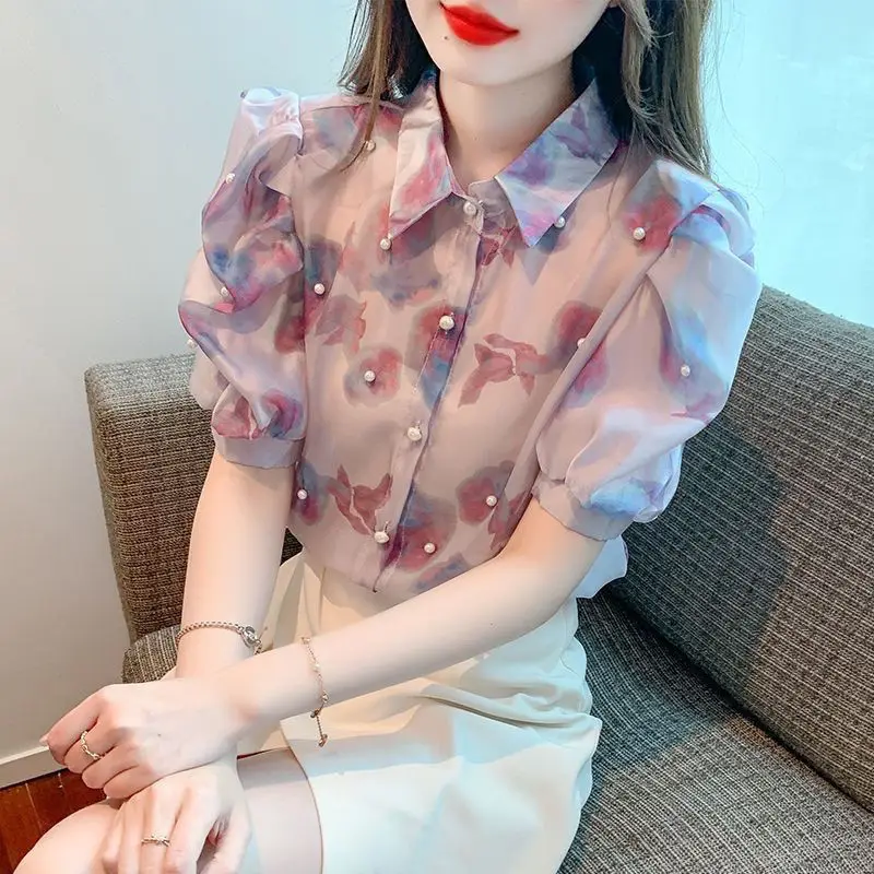 Heavy Craft Beaded Chiffon Blouse Summer New Style Slimming Floral Women's Sweet Top
Heavy Craft Beaded Chiffon Blouse Summer New Style Slimming Floral Women's Sweet Top