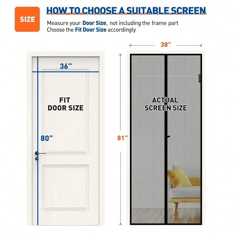Magnetic Screen Door Fit Door Size 36 X 80 Inch, Screen Size 38inch X 81inch Strong Magnet Door Mesh With Reinforced Hook Loop
Magnetic Screen Door Fit Door Size 36 X 80 Inch, Screen Size 38inch X 81inch Strong Magnet Door Mesh With Reinforced Hook Loop