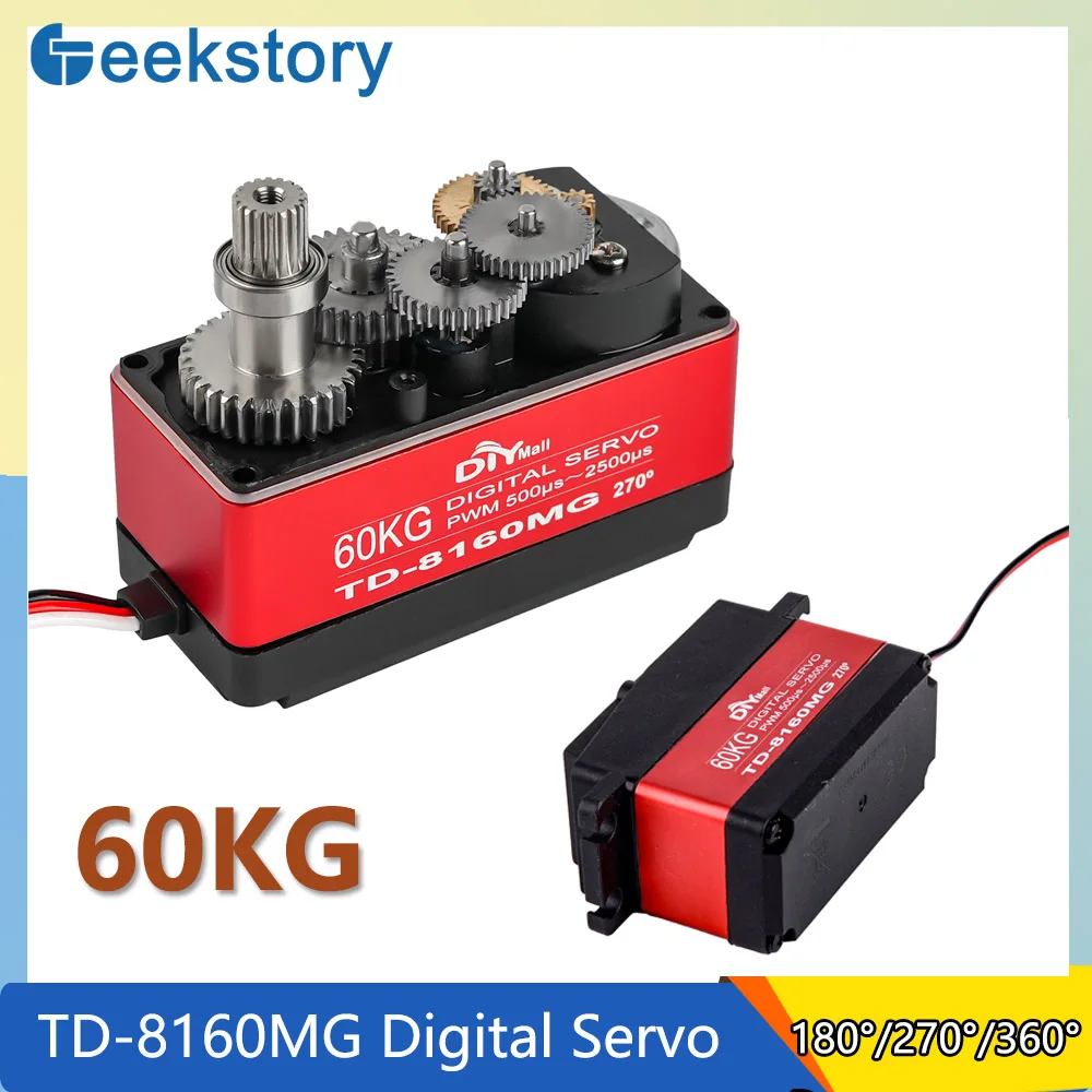 TD-8160MG Цифровой сервопривод 60 кг с высоким крутящим моментом, полуметаллический 180/270/360 градусов, рулевой механизм, мотор-сервопривод, детали для самостоятельного изготовления для 1:10 1:8 автомобиля, лодки
TD-8160MG Цифровой сервопривод 60 кг с высоким крутящим моментом, полуметаллический 180/270/360 градусов, рулевой механизм, мотор-сервопривод, детали для самостоятельного изготовления для 1:10 1:8 автомобиля, лодки
