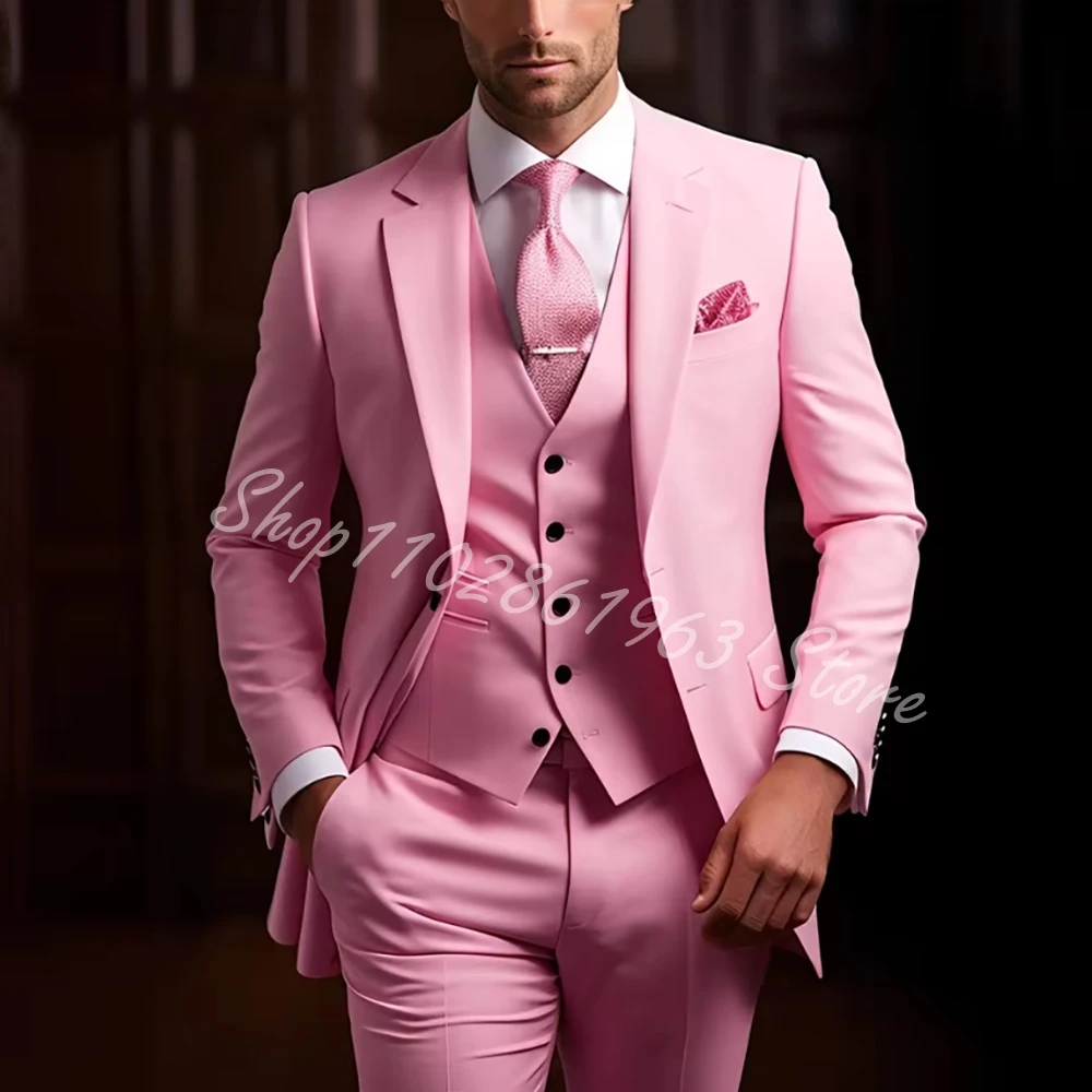 Luxury Pink Wedding Men's Suits 3 Pcs Jacket Pants Vest Business Suit for Men Elegant Wedding Prom Tuxedo Trajes De Hombre 
Luxury Pink Wedding Men's Suits 3 Pcs Jacket Pants Vest Business Suit for Men Elegant Wedding Prom Tuxedo Trajes De Hombre